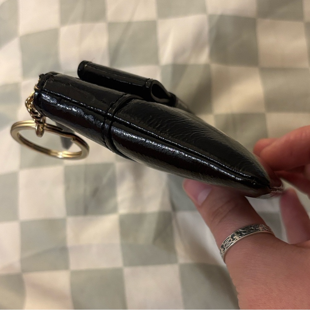 Kate Spade Glossy Black Leather Wristlet with Gold Ring — Storybook Lining - Picture 8 of 16